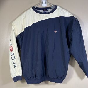 VTG Chaps Ralph Lauren Golf Jacket Blue White Pullover Windbreaker Men Large